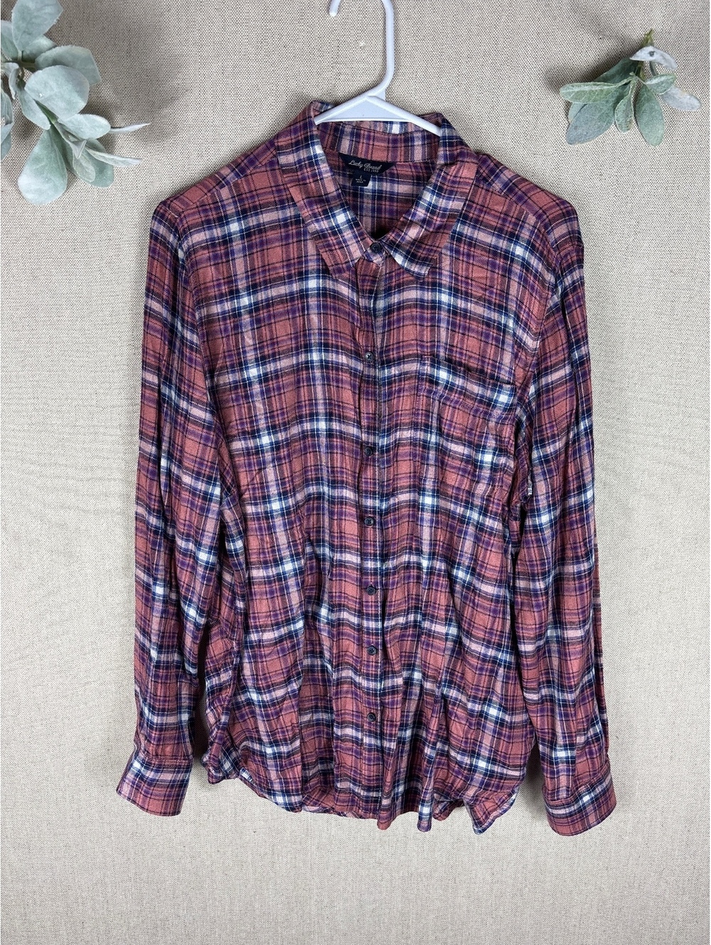 Lucky Brand > Pink Plaid Button Down Top Large